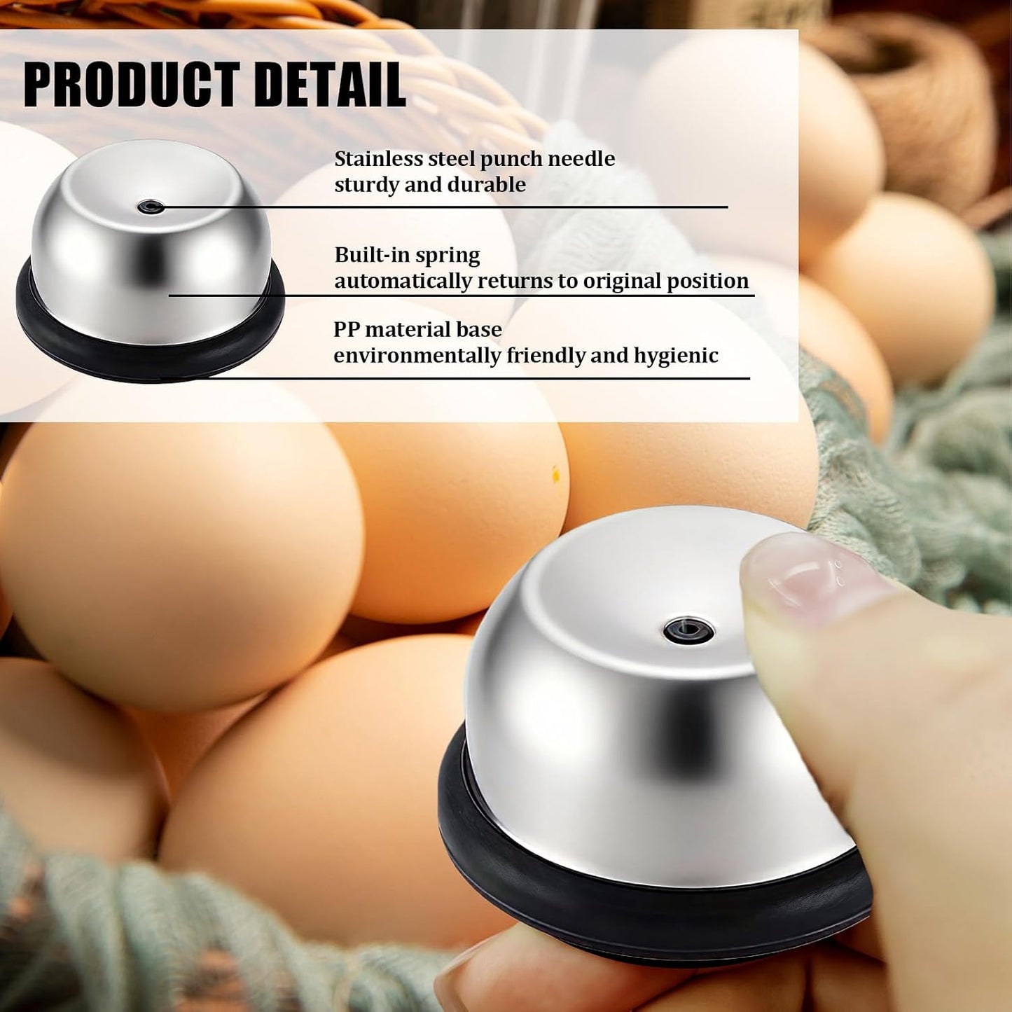 Egg Piercer for Raw Eggs, Stainless Steel Needle Egg Punch Tool with Black Anti-Slip Base to Get Good Hard Boiled Eggs for Home and Commercial Kitchen Use