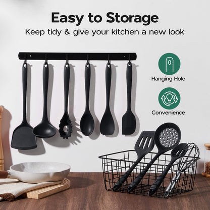 Kitchen Utensils Set, 10 Pieces Black Silicone Cooking Utensils Set