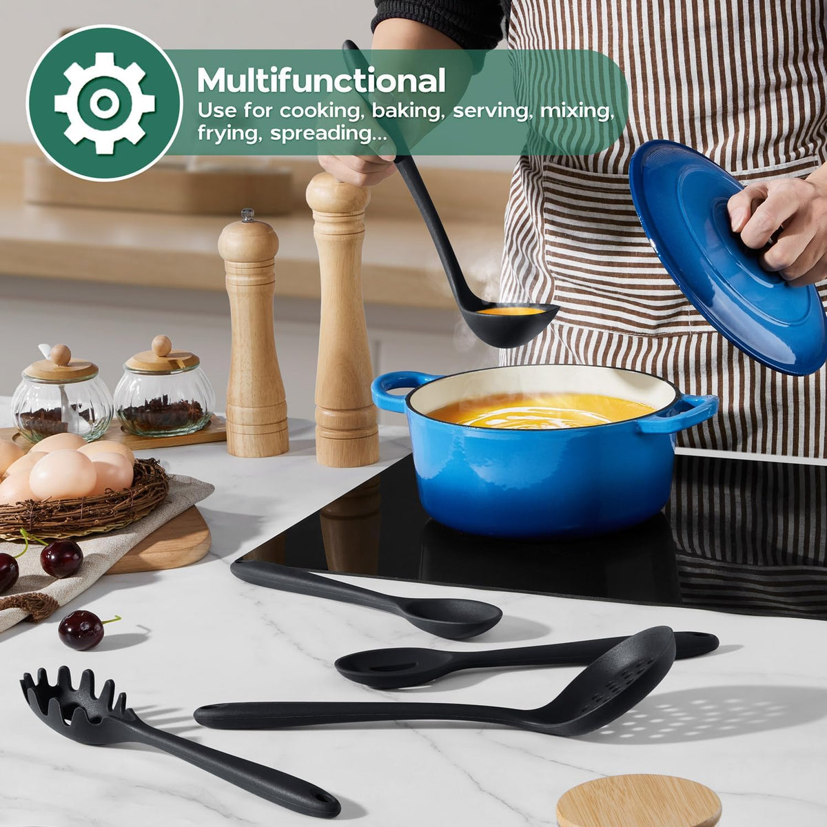 Kitchen Utensils Set, 10 Pieces Black Silicone Cooking Utensils Set