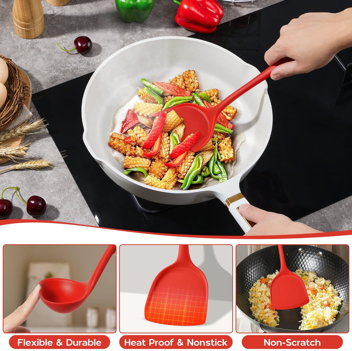 Kitchen Utensils Set, 10 Pieces Black Silicone Cooking Utensils Set