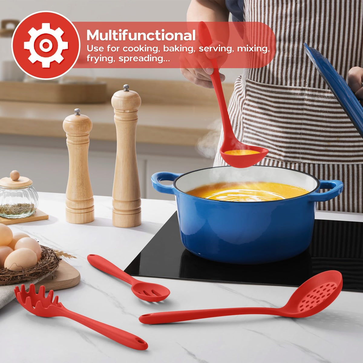 Kitchen Utensils Set, 10 Pieces Black Silicone Cooking Utensils Set