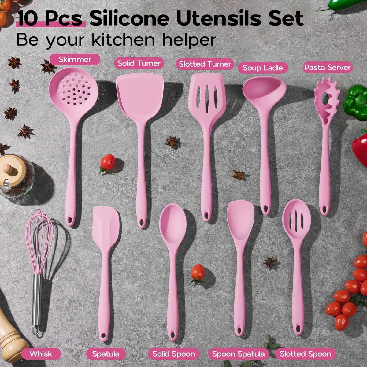 Kitchen Utensils Set, 10 Pieces Black Silicone Cooking Utensils Set