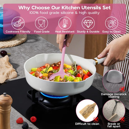 Kitchen Utensils Set, 10 Pieces Black Silicone Cooking Utensils Set