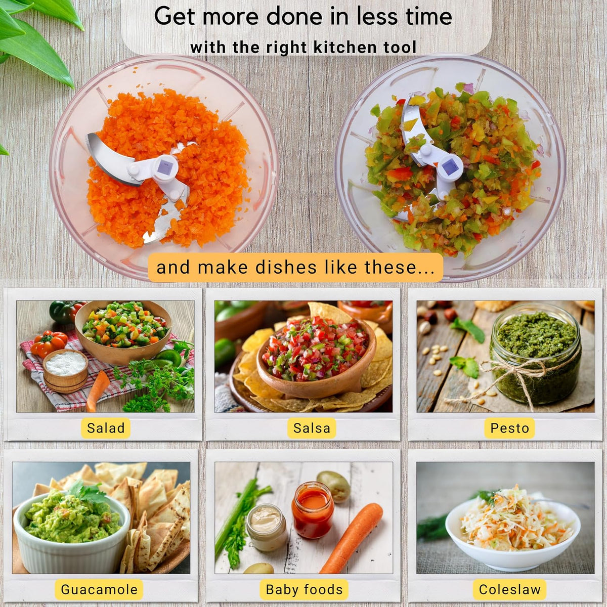 Manual Food Chopper, Compact & Powerful Hand Pull Chopper Blender to Chop Onion, Garlic, Vegetables, Fruits, Herbs for Salsa, Salad, Pesto, Hummus, Coleslaw, Puree, Indian Cooking