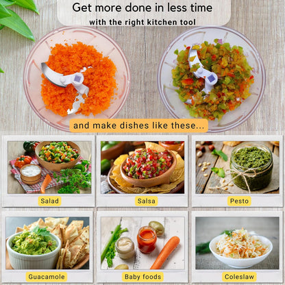 Manual Food Chopper, Compact & Powerful Hand Pull Chopper Blender to Chop Onion, Garlic, Vegetables, Fruits, Herbs for Salsa, Salad, Pesto, Hummus, Coleslaw, Puree, Indian Cooking