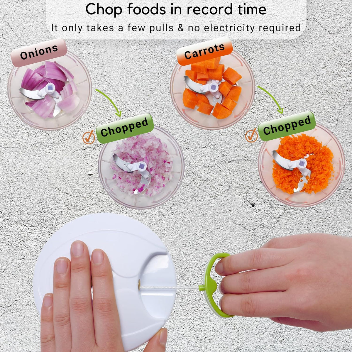 Manual Food Chopper, Compact & Powerful Hand Pull Chopper Blender to Chop Onion, Garlic, Vegetables, Fruits, Herbs for Salsa, Salad, Pesto, Hummus, Coleslaw, Puree, Indian Cooking