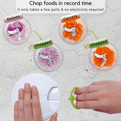Manual Food Chopper, Compact & Powerful Hand Pull Chopper Blender to Chop Onion, Garlic, Vegetables, Fruits, Herbs for Salsa, Salad, Pesto, Hummus, Coleslaw, Puree, Indian Cooking