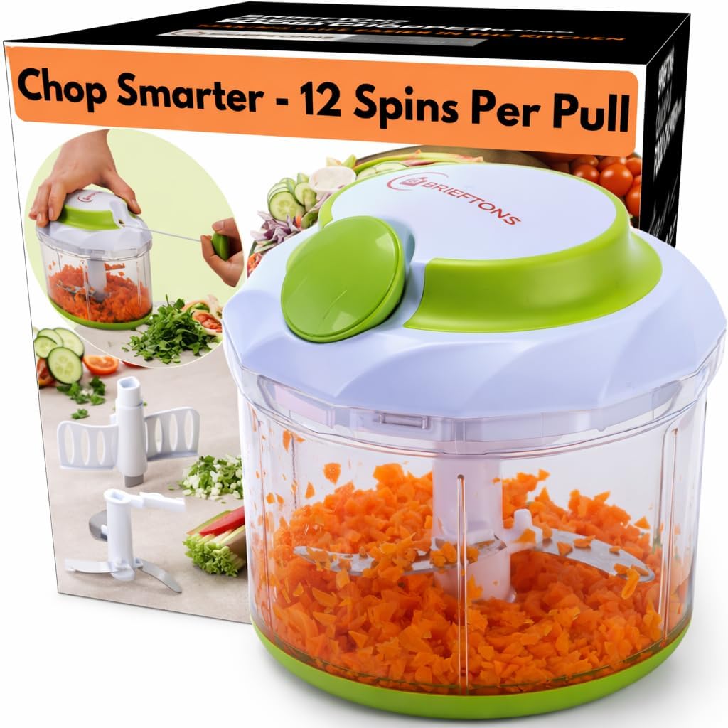 Manual Food Chopper, Compact & Powerful Hand Pull Chopper Blender to Chop Onion, Garlic, Vegetables, Fruits, Herbs for Salsa, Salad, Pesto, Hummus, Coleslaw, Puree, Indian Cooking