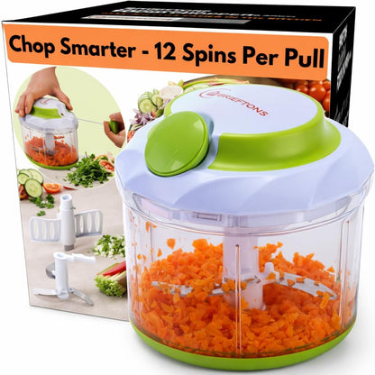 Manual Food Chopper, Compact & Powerful Hand Pull Chopper Blender to Chop Onion, Garlic, Vegetables, Fruits, Herbs for Salsa, Salad, Pesto, Hummus, Coleslaw, Puree, Indian Cooking