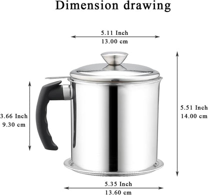 Bacon Grease Container With Strainer, 48 oz Stainless Steel Oil Container, Pot Fat Storage With Lid, Easy Grip Handle Suitable For Storing Frying Oil And Cooking Grease 1. Silver