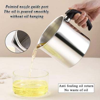 Bacon Grease Container With Strainer, 48 oz Stainless Steel Oil Container, Pot Fat Storage With Lid, Easy Grip Handle Suitable For Storing Frying Oil And Cooking Grease 1. Silver