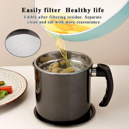 Bacon Grease Container With Strainer, 48 oz Stainless Steel Oil Container, Pot Fat Storage With Lid, Easy Grip Handle Suitable For Storing Frying Oil And Cooking Grease 1. Silver