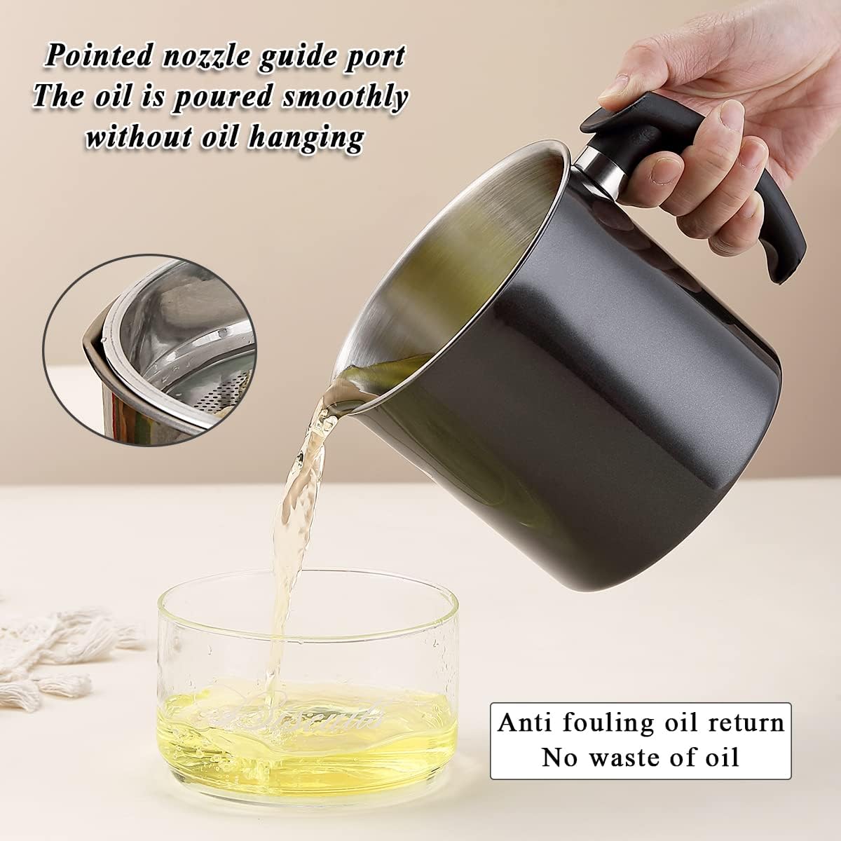 Bacon Grease Container With Strainer, 48 oz Stainless Steel Oil Container, Pot Fat Storage With Lid, Easy Grip Handle Suitable For Storing Frying Oil And Cooking Grease 1. Silver