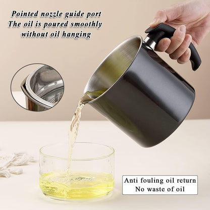 Bacon Grease Container With Strainer, 48 oz Stainless Steel Oil Container, Pot Fat Storage With Lid, Easy Grip Handle Suitable For Storing Frying Oil And Cooking Grease 1. Silver