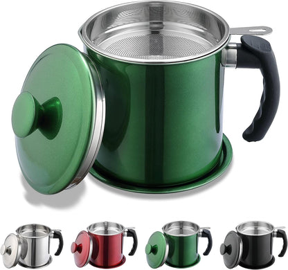 Bacon Grease Container With Strainer, 48 oz Stainless Steel Oil Container, Pot Fat Storage With Lid, Easy Grip Handle Suitable For Storing Frying Oil And Cooking Grease 1. Silver