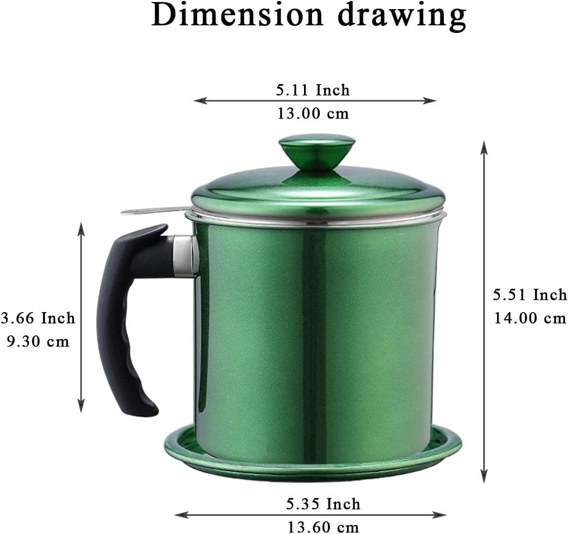 Bacon Grease Container With Strainer, 48 oz Stainless Steel Oil Container, Pot Fat Storage With Lid, Easy Grip Handle Suitable For Storing Frying Oil And Cooking Grease 1. Silver