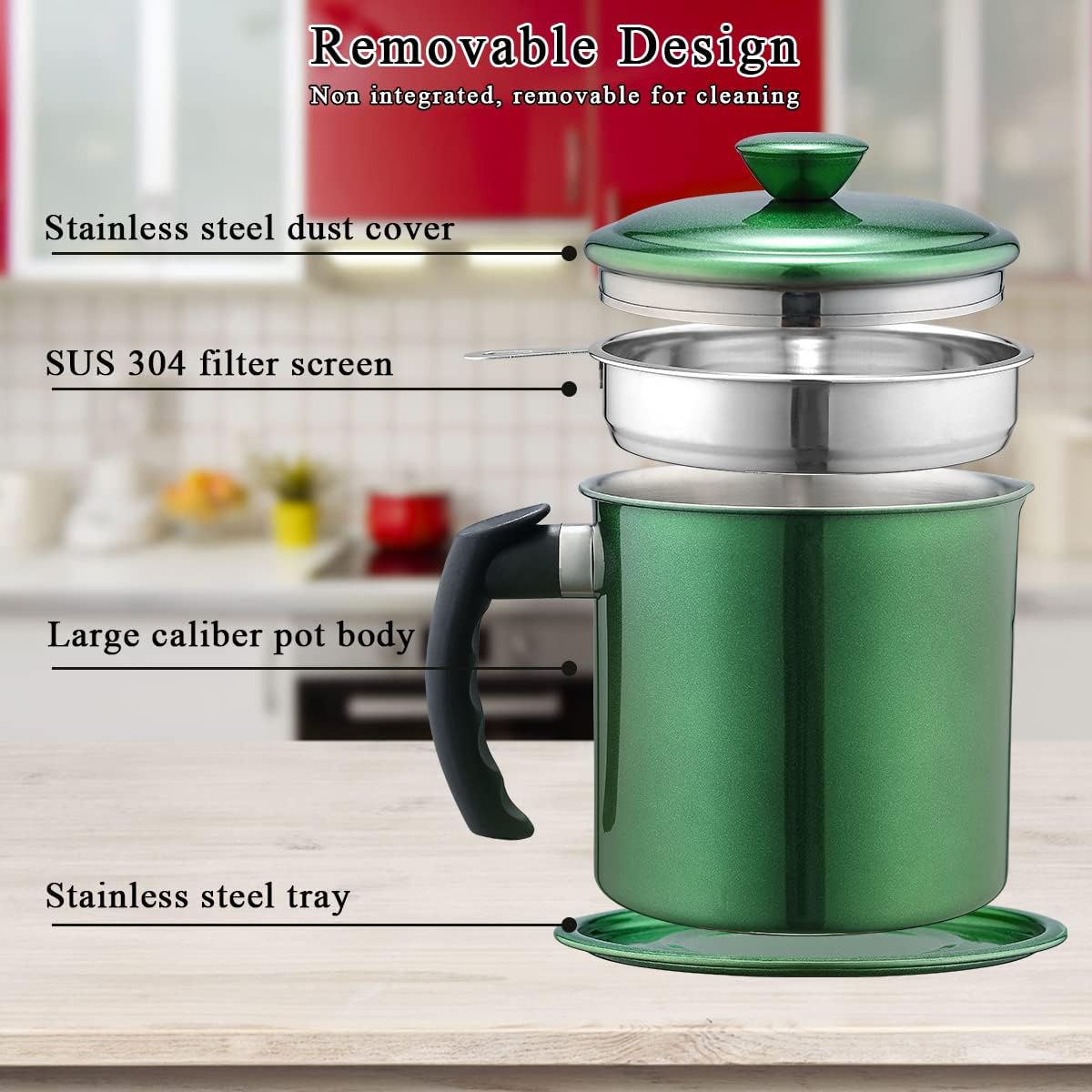 Bacon Grease Container With Strainer, 48 oz Stainless Steel Oil Container, Pot Fat Storage With Lid, Easy Grip Handle Suitable For Storing Frying Oil And Cooking Grease 1. Silver