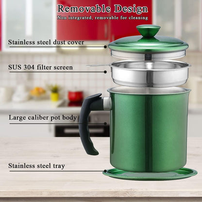 Bacon Grease Container With Strainer, 48 oz Stainless Steel Oil Container, Pot Fat Storage With Lid, Easy Grip Handle Suitable For Storing Frying Oil And Cooking Grease 1. Silver