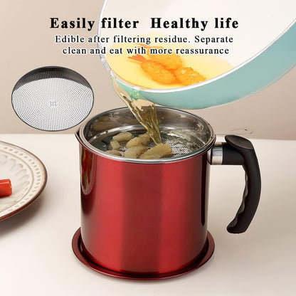 Bacon Grease Container With Strainer, 48 oz Stainless Steel Oil Container, Pot Fat Storage With Lid, Easy Grip Handle Suitable For Storing Frying Oil And Cooking Grease 1. Silver