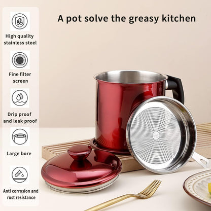 Bacon Grease Container With Strainer, 48 oz Stainless Steel Oil Container, Pot Fat Storage With Lid, Easy Grip Handle Suitable For Storing Frying Oil And Cooking Grease 1. Silver