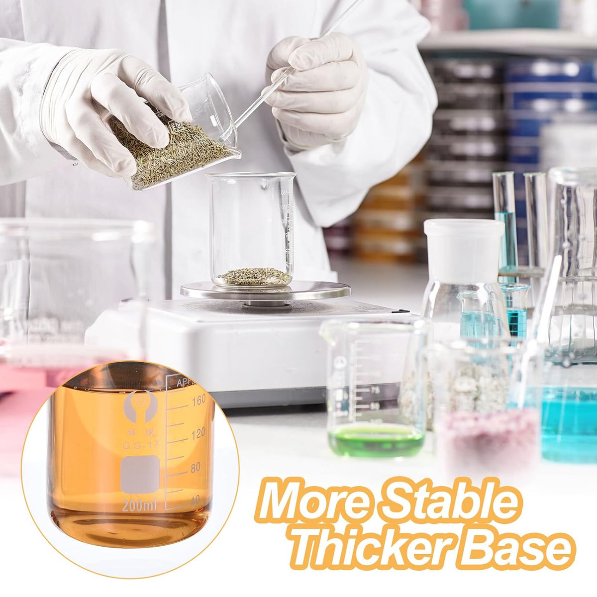 50ml Low Form Glass Beaker, 12 Pack 3.3 Borosilicate Glass Graduated Printed Scale Measuring Cups with Spout for Kitchen Lab Liquids