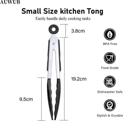 9+12 Inch Blue Salad Tongs 2-Piece Set, Silicone with 304 Stainless Steel Core & Non-Slip Grip, Kitchen Utensils for Grilling Salad