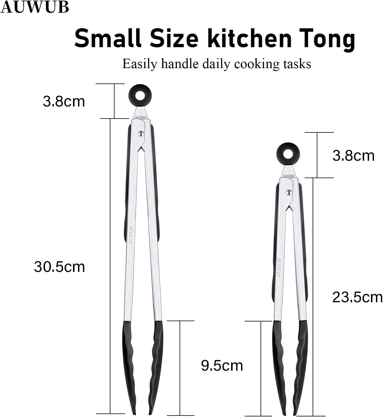 9+12 Inch Blue Salad Tongs 2-Piece Set, Silicone with 304 Stainless Steel Core & Non-Slip Grip, Kitchen Utensils for Grilling Salad