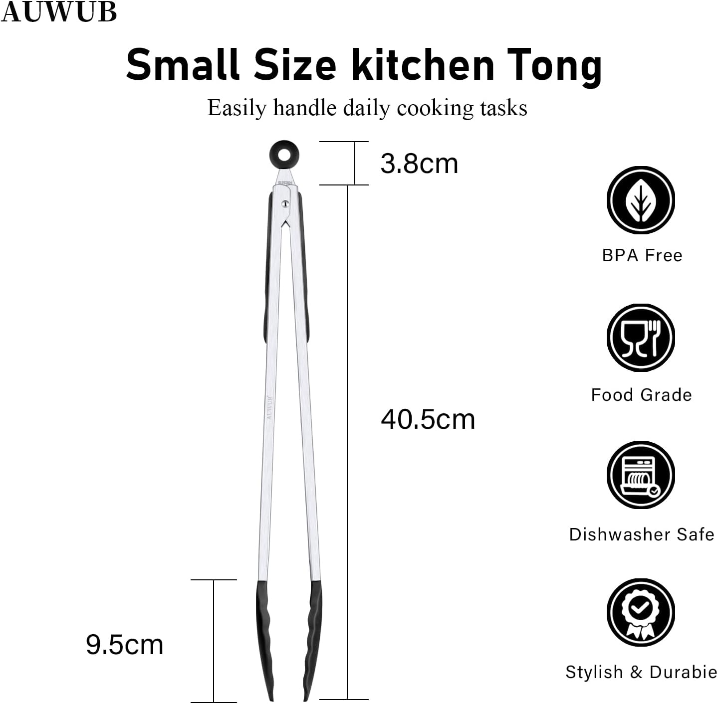 9+12 Inch Blue Salad Tongs 2-Piece Set, Silicone with 304 Stainless Steel Core & Non-Slip Grip, Kitchen Utensils for Grilling Salad
