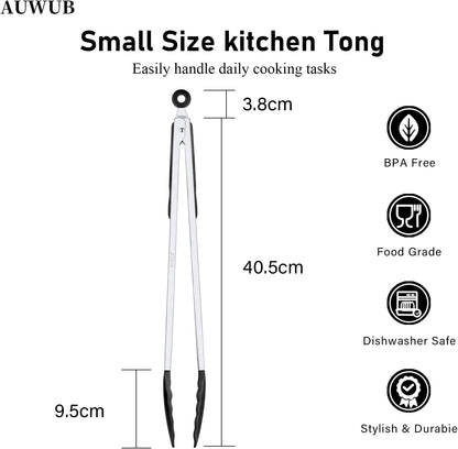 9+12 Inch Blue Salad Tongs 2-Piece Set, Silicone with 304 Stainless Steel Core & Non-Slip Grip, Kitchen Utensils for Grilling Salad