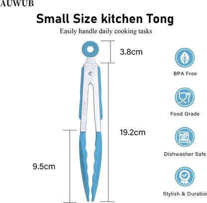 9+12 Inch Blue Salad Tongs 2-Piece Set, Silicone with 304 Stainless Steel Core & Non-Slip Grip, Kitchen Utensils for Grilling Salad