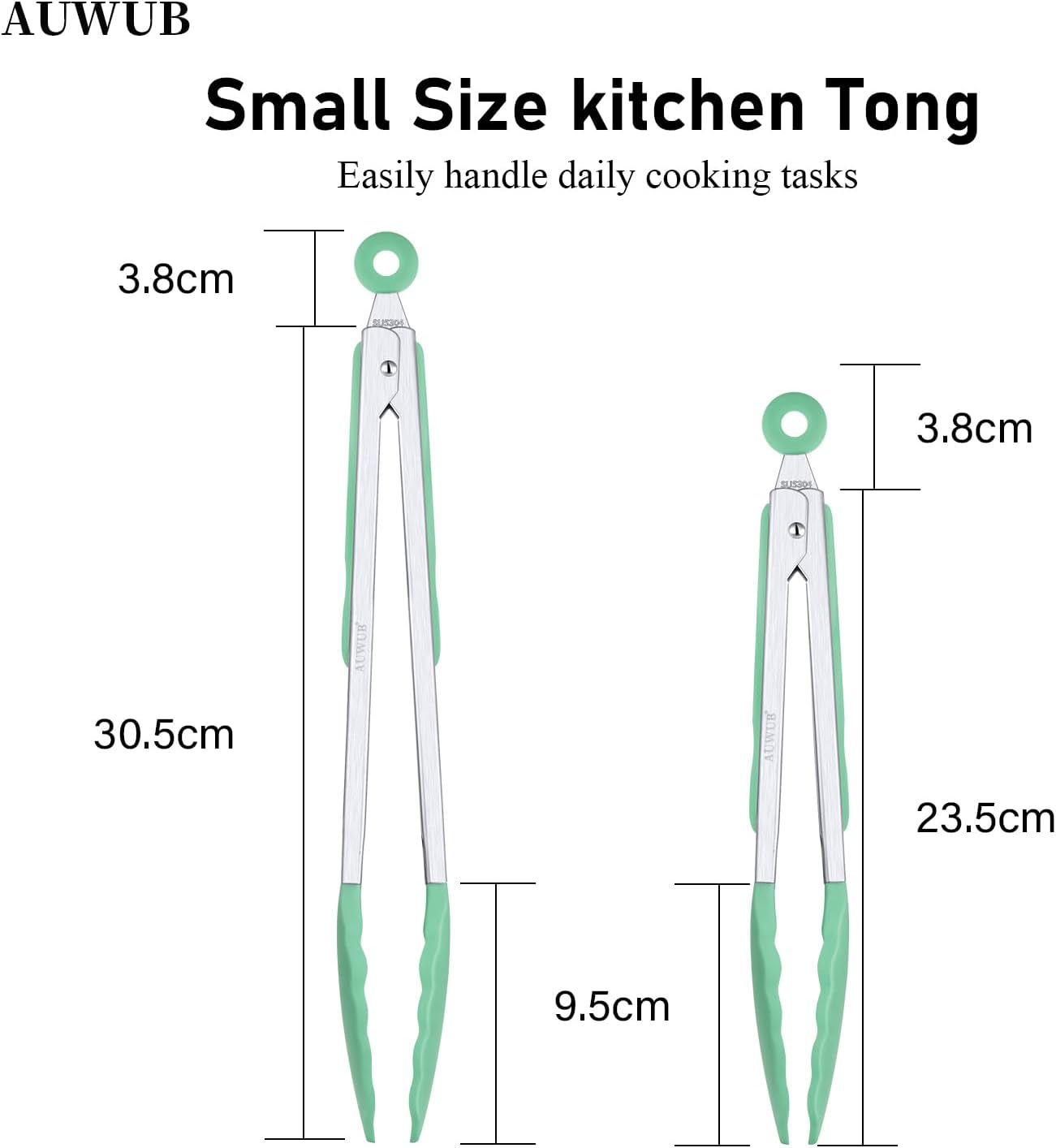 9+12 Inch Blue Salad Tongs 2-Piece Set, Silicone with 304 Stainless Steel Core & Non-Slip Grip, Kitchen Utensils for Grilling Salad