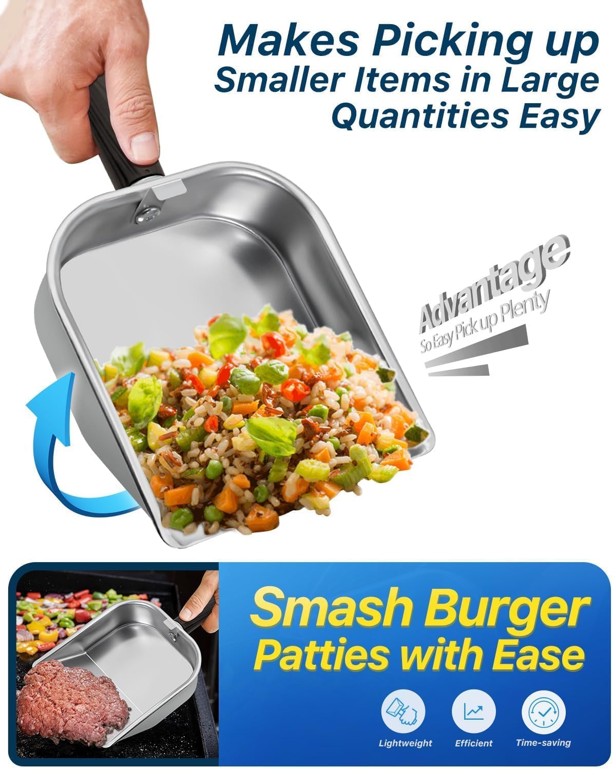 Griddle Scoop for Blackstone with a Any-Edge Hook, Stainless Steel Griddle Portable Food Mover for Stir Fry and Move Food, Classic Grill Shovel