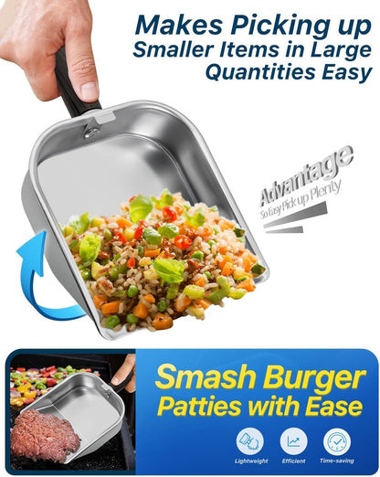 Griddle Scoop for Blackstone with a Any-Edge Hook, Stainless Steel Griddle Portable Food Mover for Stir Fry and Move Food, Classic Grill Shovel