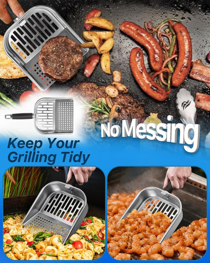 Griddle Scoop for Blackstone with a Any-Edge Hook, Stainless Steel Griddle Portable Food Mover for Stir Fry and Move Food, Classic Grill Shovel