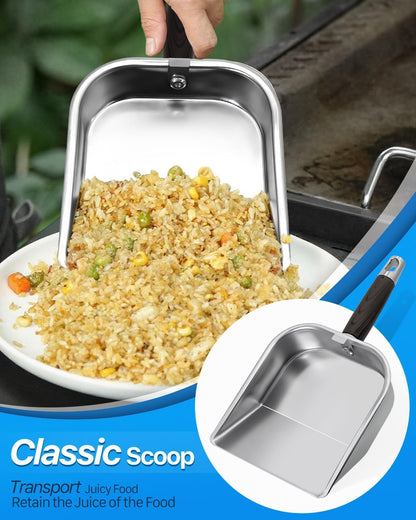 Griddle Scoop for Blackstone with a Any-Edge Hook, Stainless Steel Griddle Portable Food Mover for Stir Fry and Move Food, Classic Grill Shovel