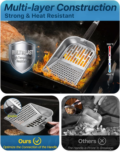Griddle Scoop for Blackstone with a Any-Edge Hook, Stainless Steel Griddle Portable Food Mover for Stir Fry and Move Food, Classic Grill Shovel