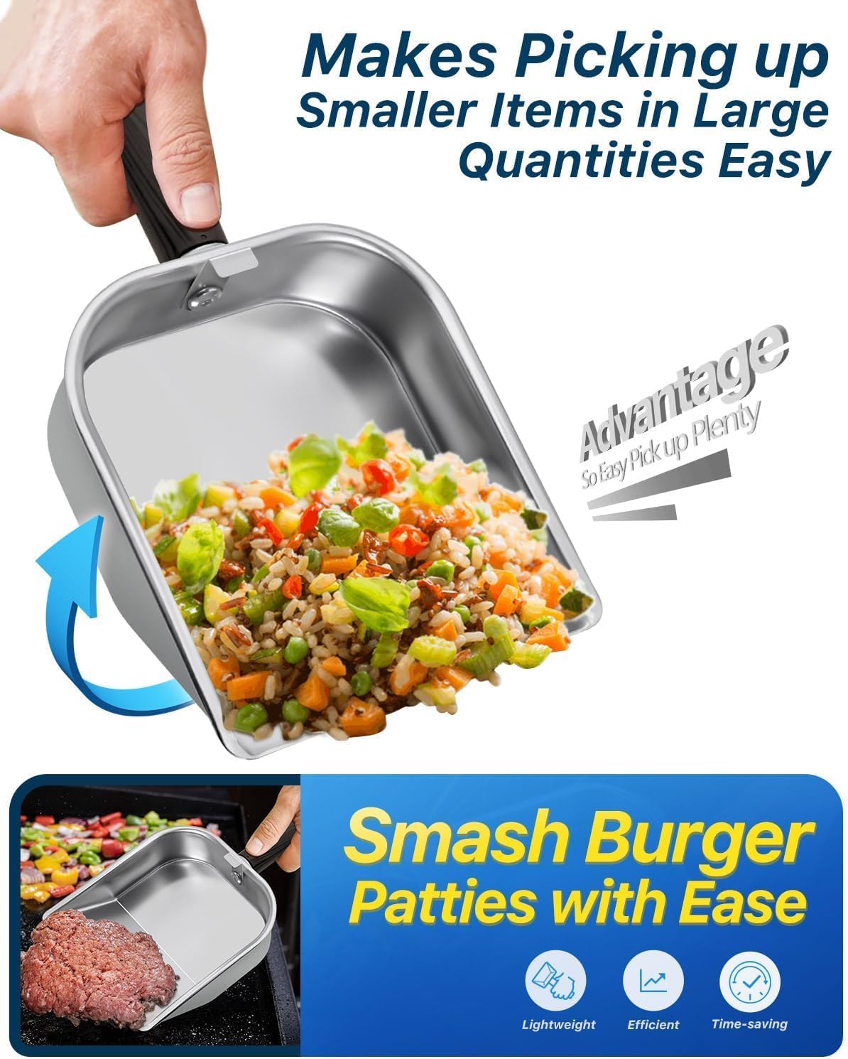 Griddle Scoop for Blackstone with a Any-Edge Hook, Stainless Steel Griddle Portable Food Mover for Stir Fry and Move Food, Classic Grill Shovel