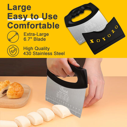 Bench Scraper Dough Cutter Salad Chopper with Cover and Large Stainless Steel Blade Vegetable Knife for Butter, Pizza, Cake, Onion