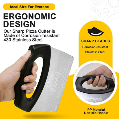 Bench Scraper Dough Cutter Salad Chopper with Cover and Large Stainless Steel Blade Vegetable Knife for Butter, Pizza, Cake, Onion