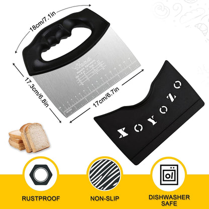 Bench Scraper Dough Cutter Salad Chopper with Cover and Large Stainless Steel Blade Vegetable Knife for Butter, Pizza, Cake, Onion