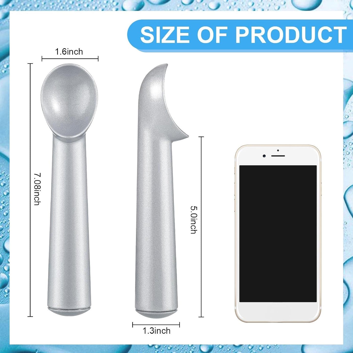 3 Pieces Ice Cream Scoop 7 Inches Nonstick Anti Freeze Ice Cream Scooper with Comfort Handle Aluminum Alloy Design Professional Ice Cream Scoop Easy Clean for Gelato Cookie Sorbet (Silver)