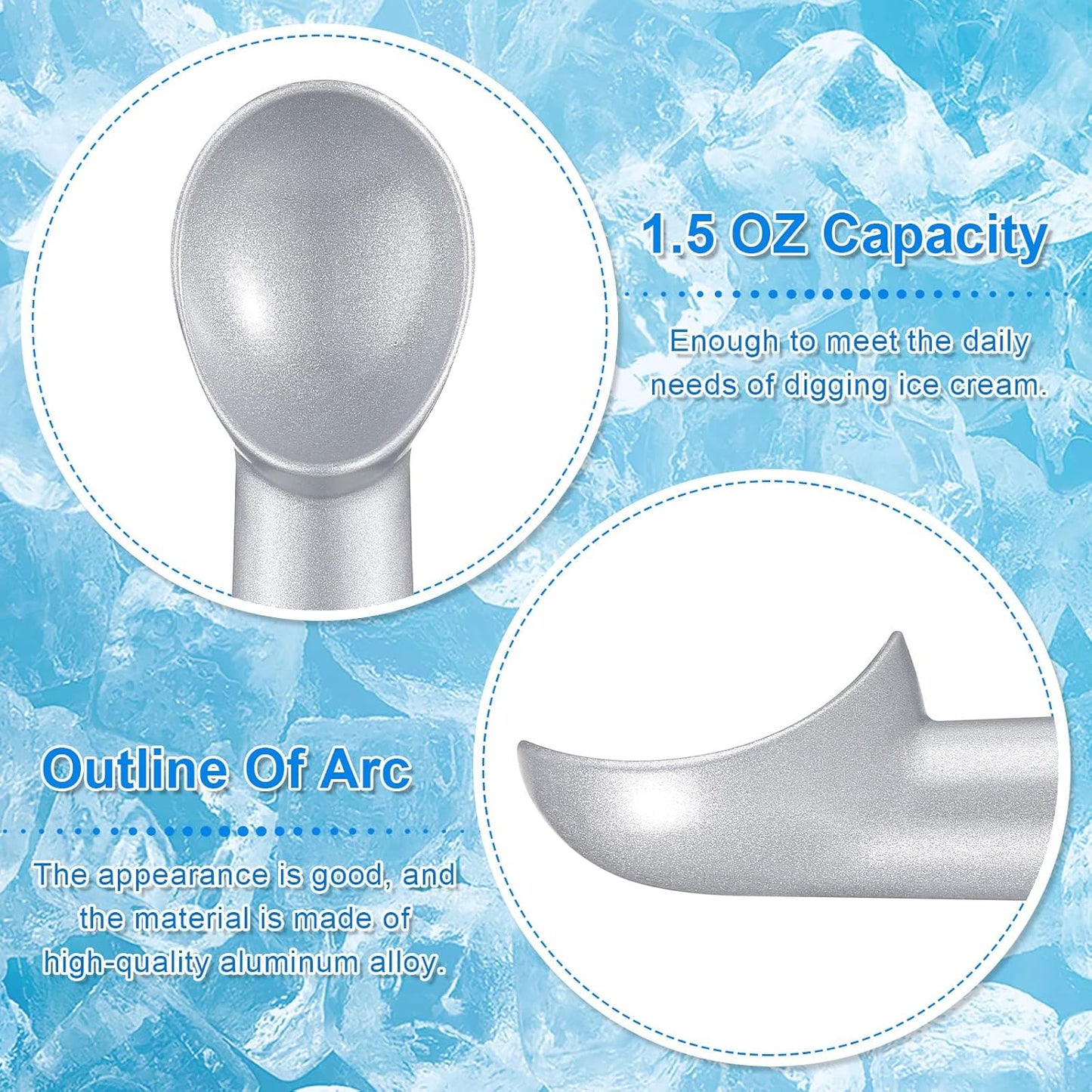 3 Pieces Ice Cream Scoop 7 Inches Nonstick Anti Freeze Ice Cream Scooper with Comfort Handle Aluminum Alloy Design Professional Ice Cream Scoop Easy Clean for Gelato Cookie Sorbet (Silver)