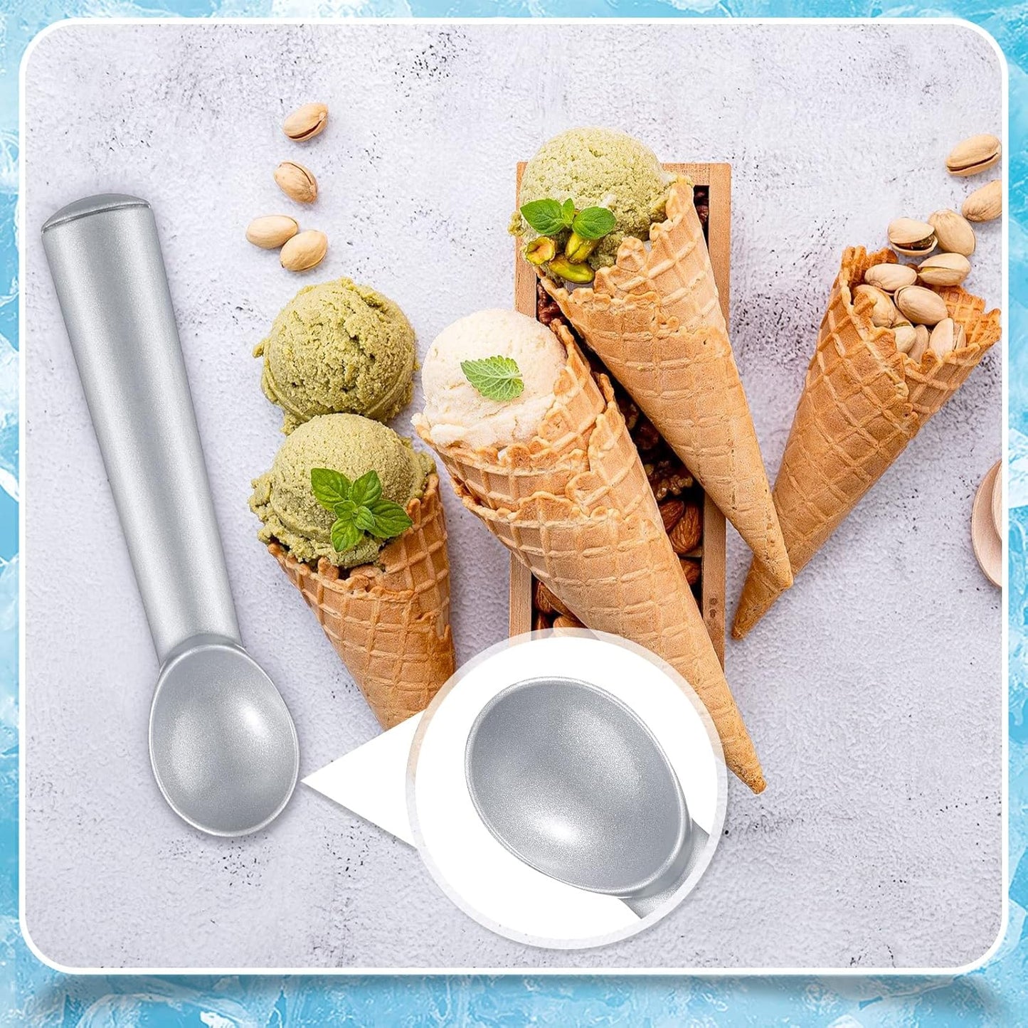 3 Pieces Ice Cream Scoop 7 Inches Nonstick Anti Freeze Ice Cream Scooper with Comfort Handle Aluminum Alloy Design Professional Ice Cream Scoop Easy Clean for Gelato Cookie Sorbet (Silver)