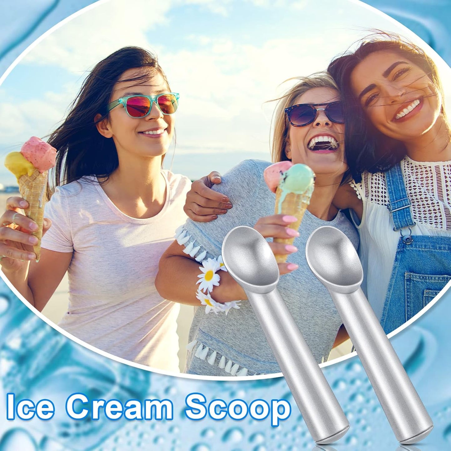 3 Pieces Ice Cream Scoop 7 Inches Nonstick Anti Freeze Ice Cream Scooper with Comfort Handle Aluminum Alloy Design Professional Ice Cream Scoop Easy Clean for Gelato Cookie Sorbet (Silver)