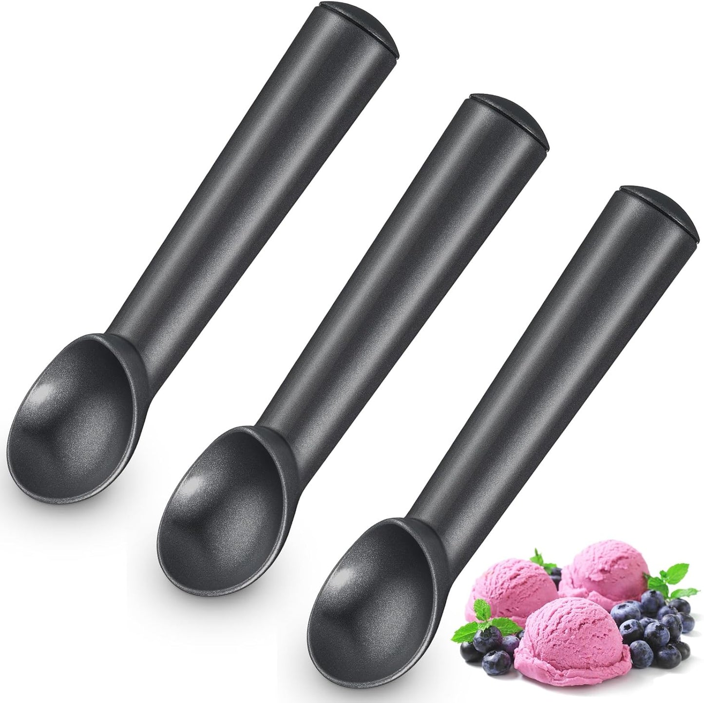 3 Pieces Ice Cream Scoop 7 Inches Nonstick Anti Freeze Ice Cream Scooper with Comfort Handle Aluminum Alloy Design Professional Ice Cream Scoop Easy Clean for Gelato Cookie Sorbet (Silver)