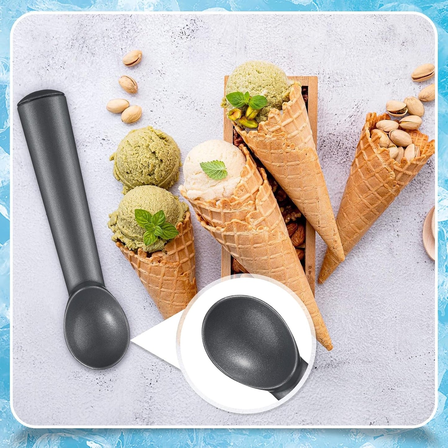 3 Pieces Ice Cream Scoop 7 Inches Nonstick Anti Freeze Ice Cream Scooper with Comfort Handle Aluminum Alloy Design Professional Ice Cream Scoop Easy Clean for Gelato Cookie Sorbet (Silver)
