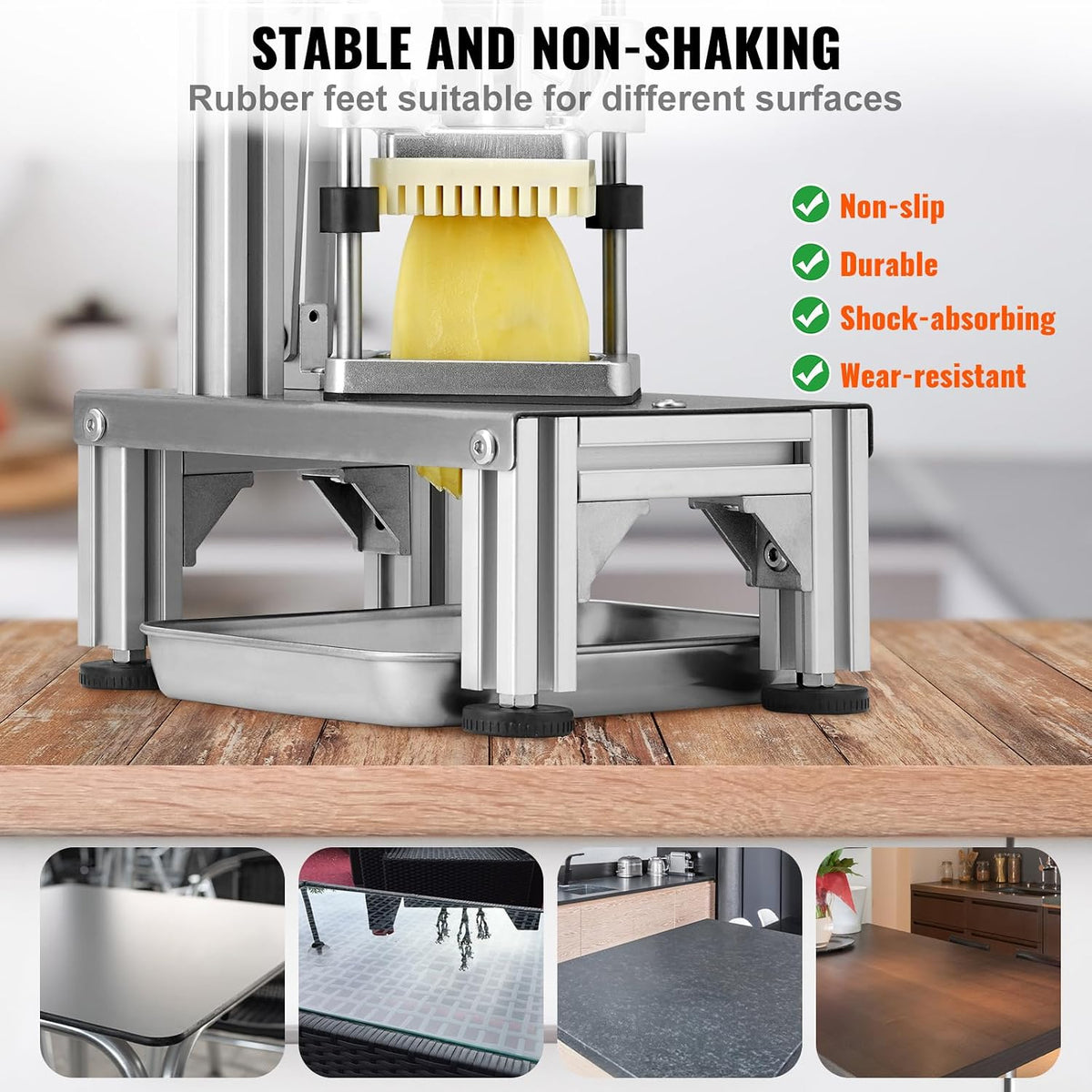 Commercial French Fry Cutter with 4 Replacement Blades, 1/4" and 3/8" Blade Easy Dicer Chopper, 6-wedge Slicer and 6-wedge Apple Corer, Lemon Potato Cutter for French Fries with Extended Handle