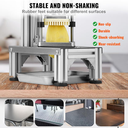 Commercial French Fry Cutter with 4 Replacement Blades, 1/4" and 3/8" Blade Easy Dicer Chopper, 6-wedge Slicer and 6-wedge Apple Corer, Lemon Potato Cutter for French Fries with Extended Handle