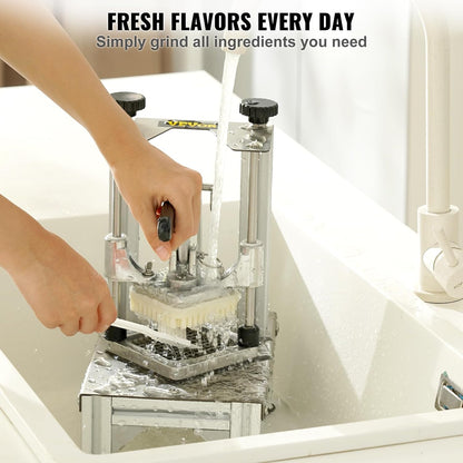 Commercial French Fry Cutter with 4 Replacement Blades, 1/4" and 3/8" Blade Easy Dicer Chopper, 6-wedge Slicer and 6-wedge Apple Corer, Lemon Potato Cutter for French Fries with Extended Handle
