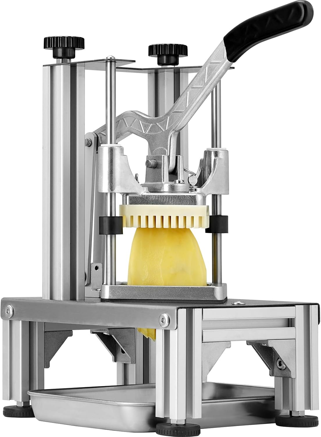 Commercial French Fry Cutter with 4 Replacement Blades, 1/4" and 3/8" Blade Easy Dicer Chopper, 6-wedge Slicer and 6-wedge Apple Corer, Lemon Potato Cutter for French Fries with Extended Handle